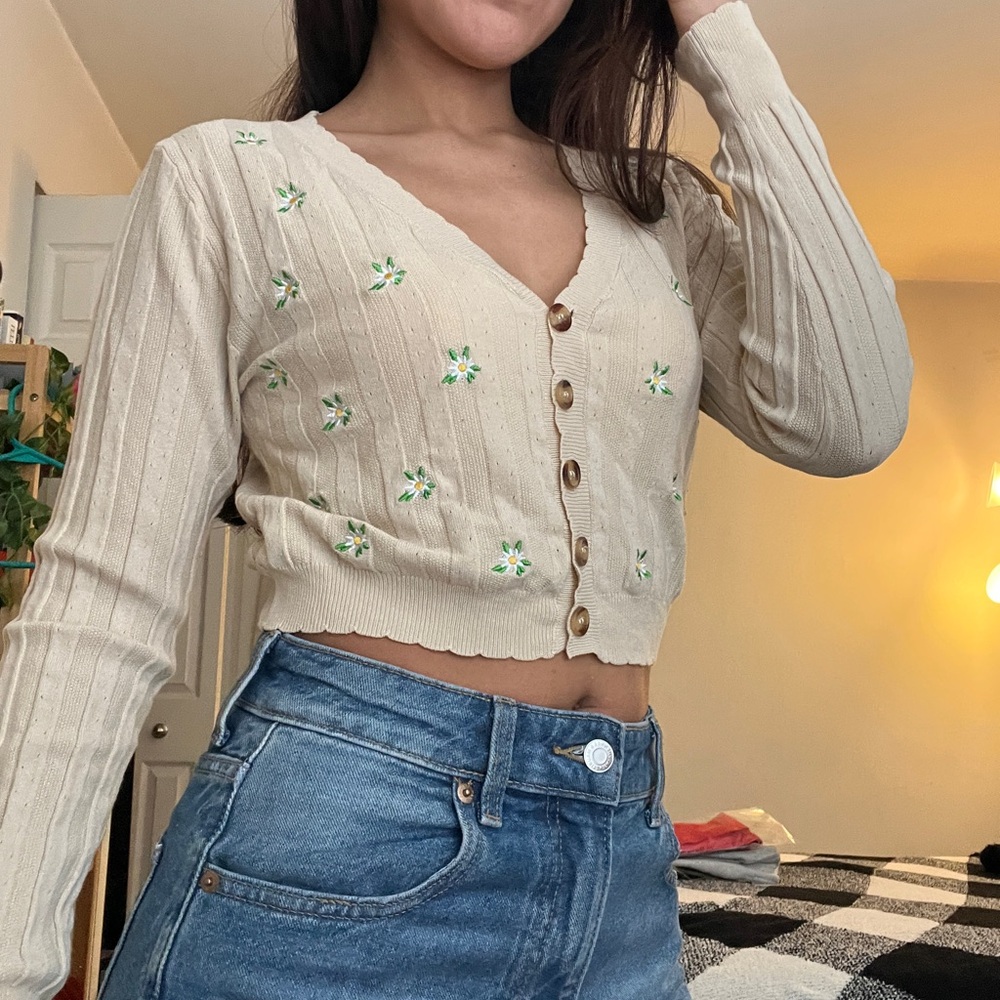 Cream Floral Button-Up Cardigan